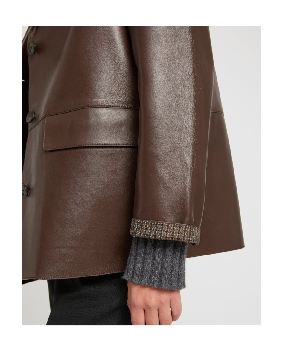Yves Salomon Woollen Bonded Leather Jacket In Brown