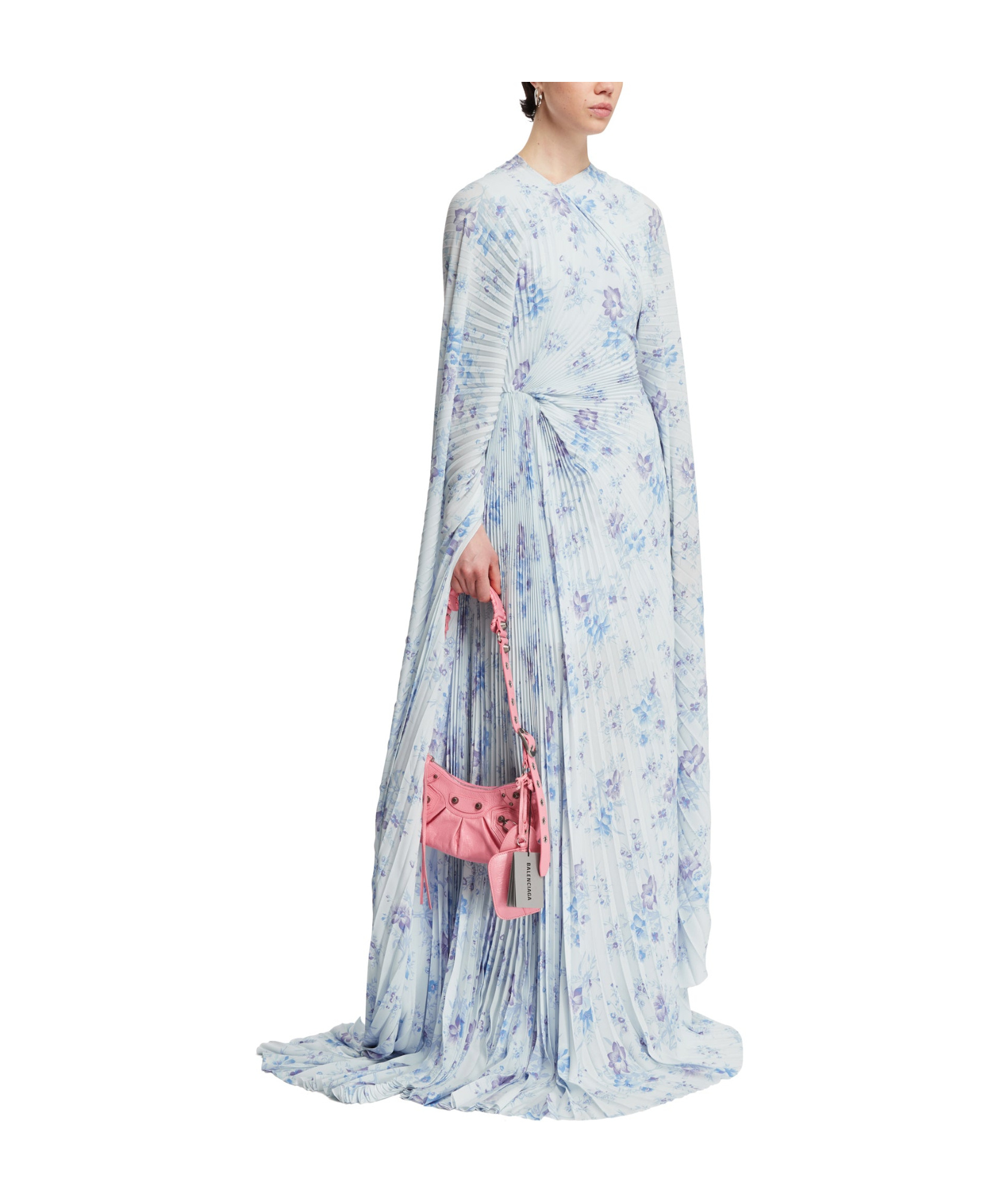 Balenciaga Floral-print Circle Pleated Dress In White