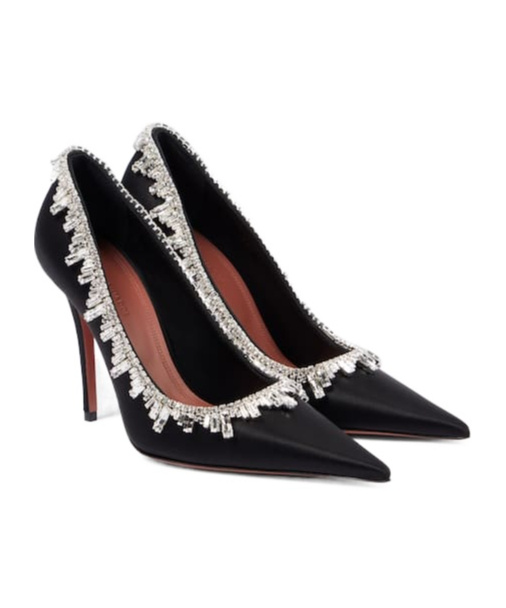 Amina Muaddi Embellished Satin Pumps In Black