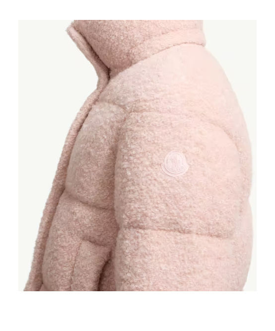 Moncler Virieu Bouclé Hooded Short Down Jacket In Pink