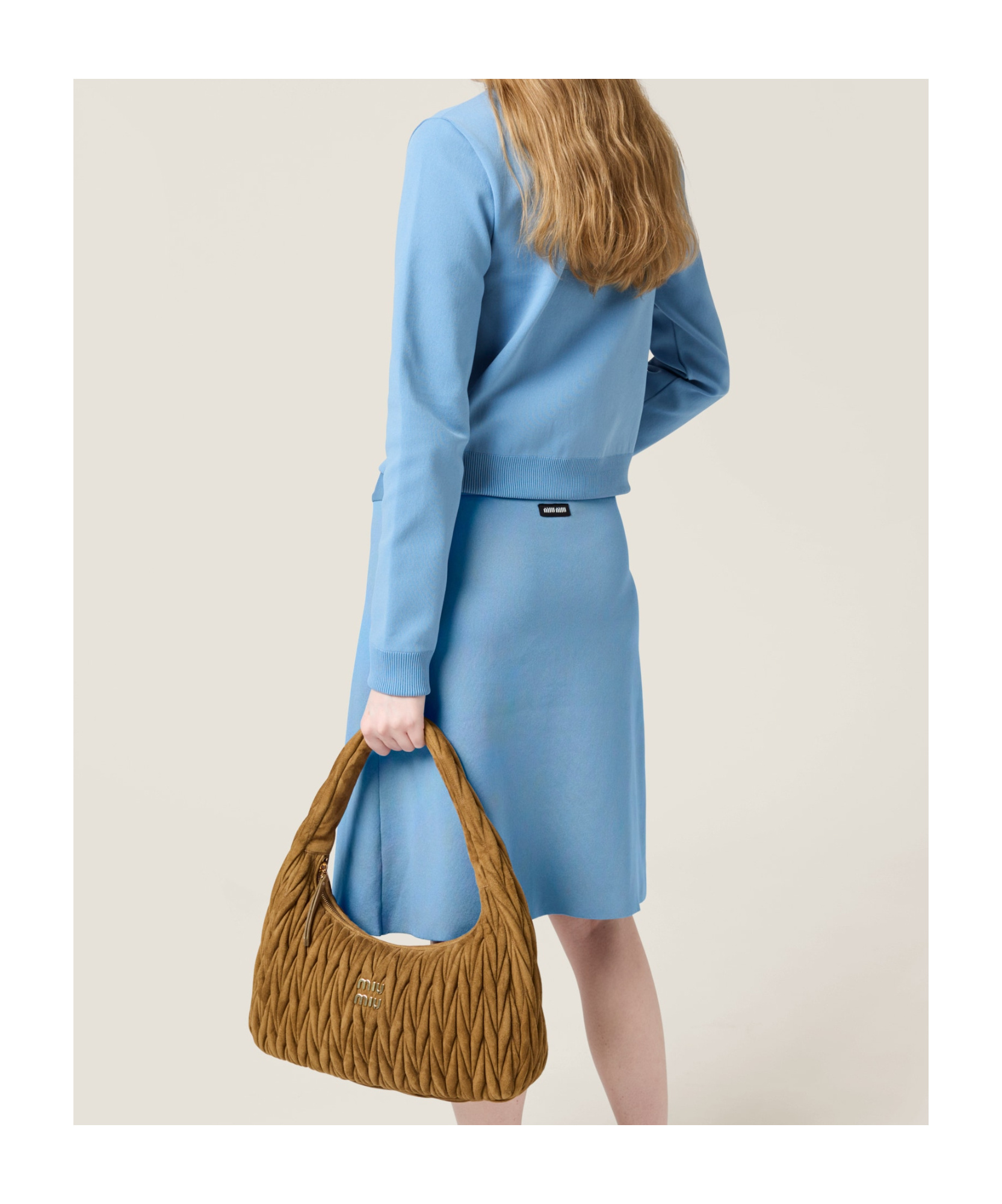 Miu Miu Technical Yarn Zipper Cardigan In Sapphire Blue