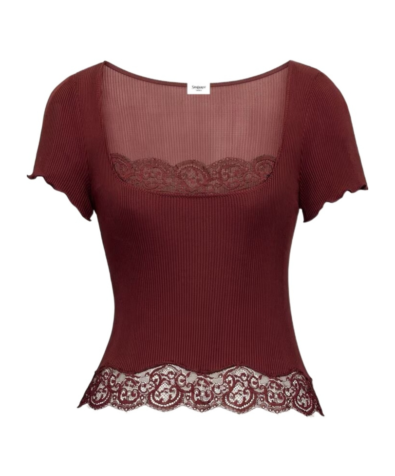 Saint Laurent Short-sleeved Top In Burgundy