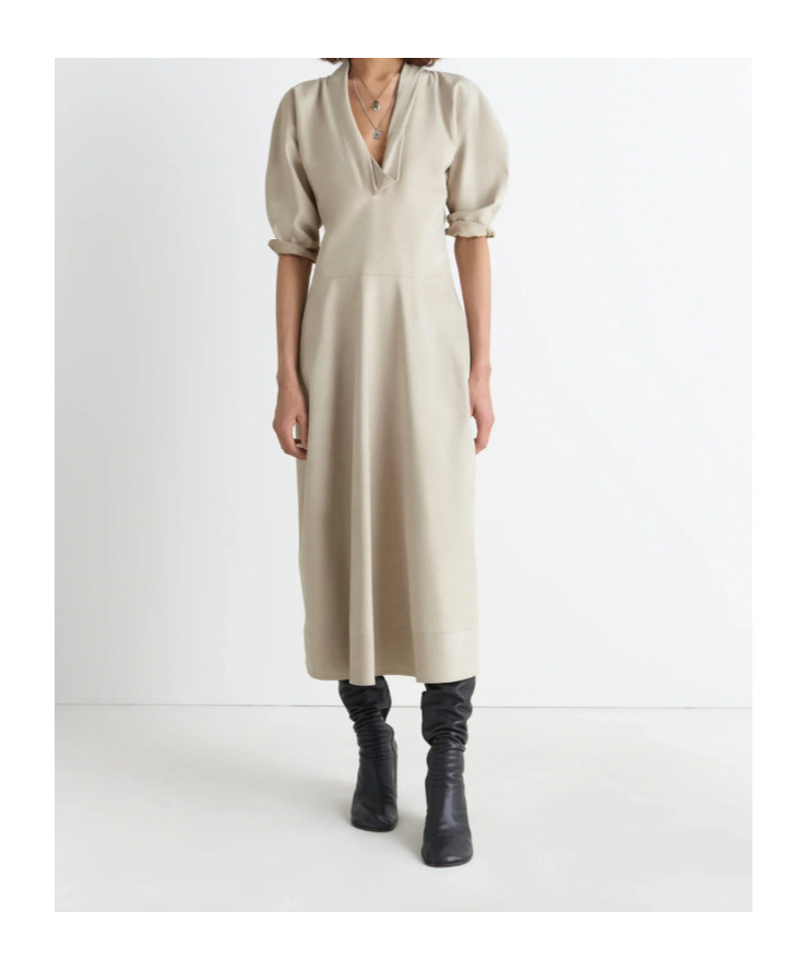Lemaire Draped V-neck Midi Dress In Gray