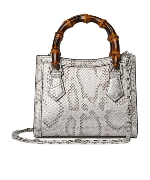 Gucci Diana Python Small Tote Bag In Gray