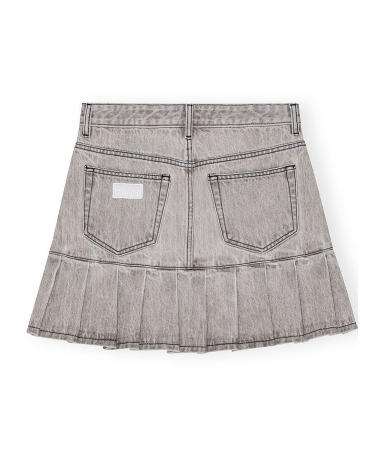 Ganni Grey Future Denim Pleated Mini Skirt In Gray