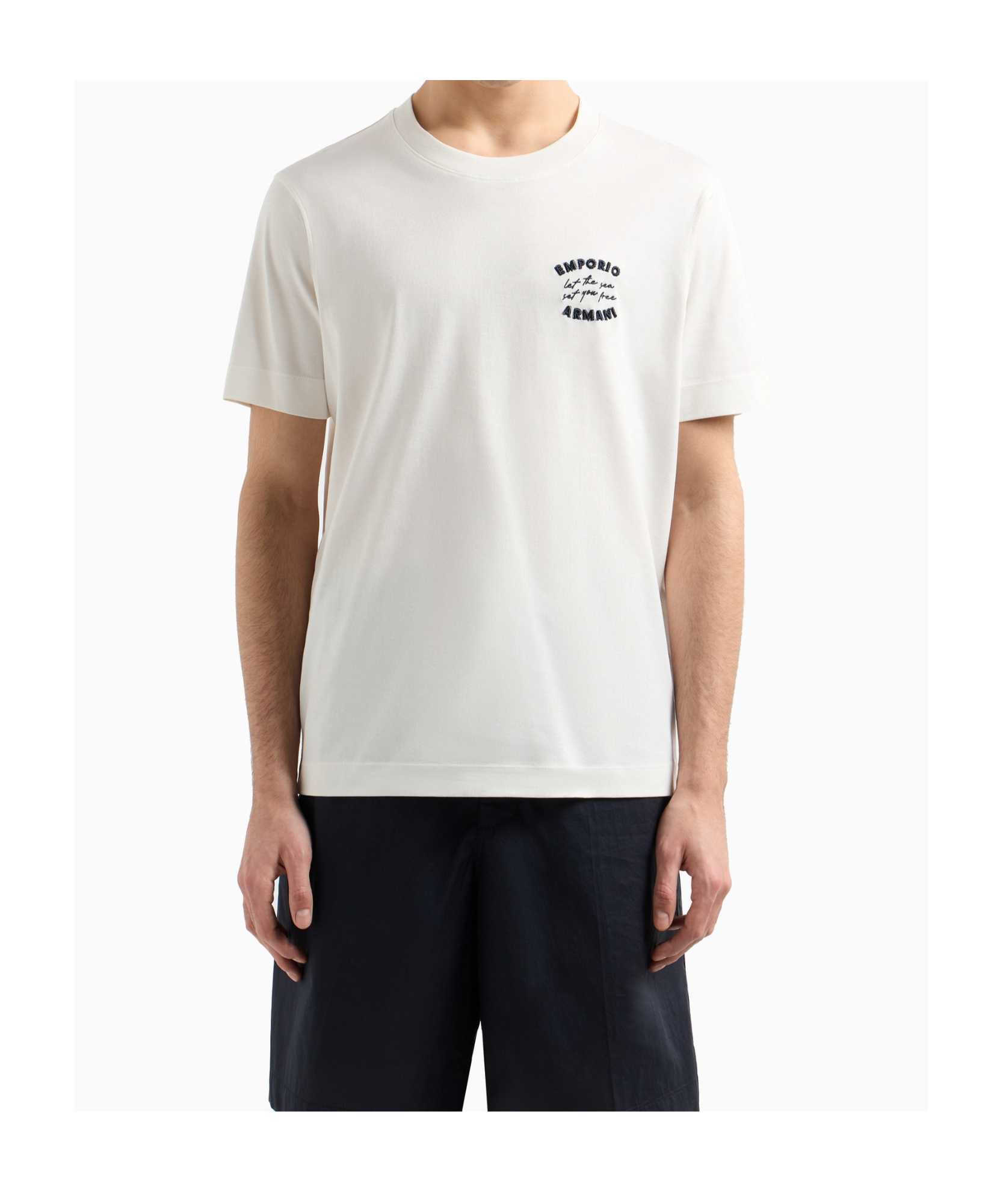 Emporio Armani Asv Jersey T-shirt With ‘let The Sea Set You Free' Embroidery In White