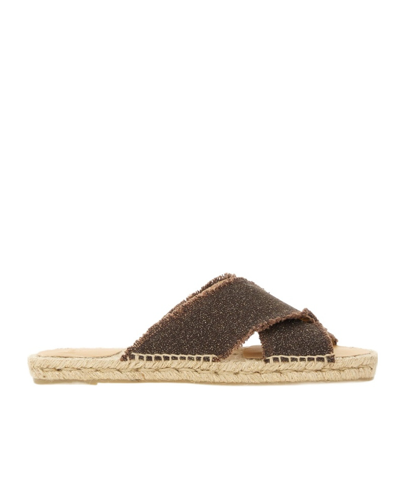 Castaã±er Cross Strap Espadrille Sandal With Frayed Edges In Neutral