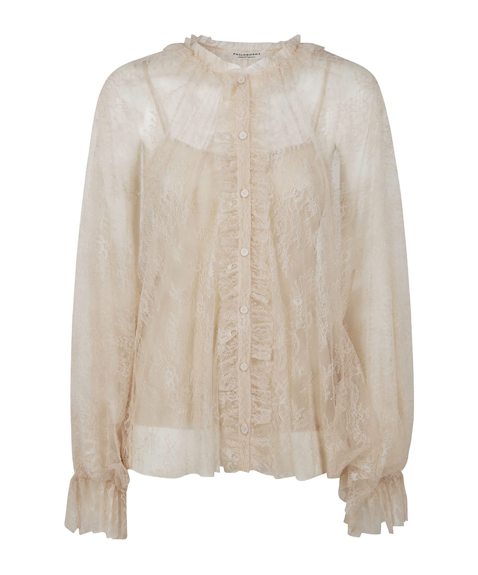 Philosophy Di Lorenzo Serafini Ruffle Detailed Lace Blouse In Neutral