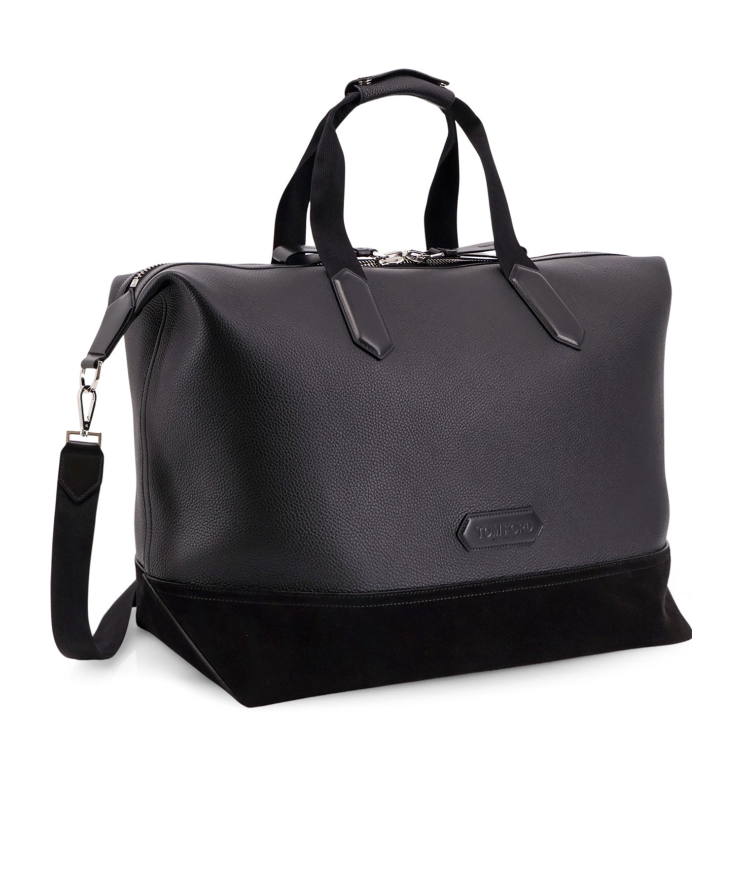 Tom Ford Leather Duffle Bag With Suede Inserts And Logo Patch In Black