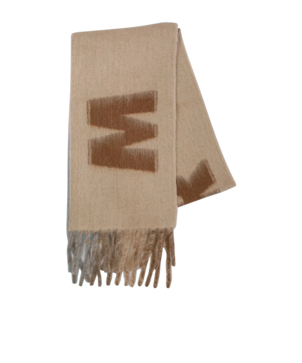 Marni Intarsia-logo Fringed Scarf In Gray