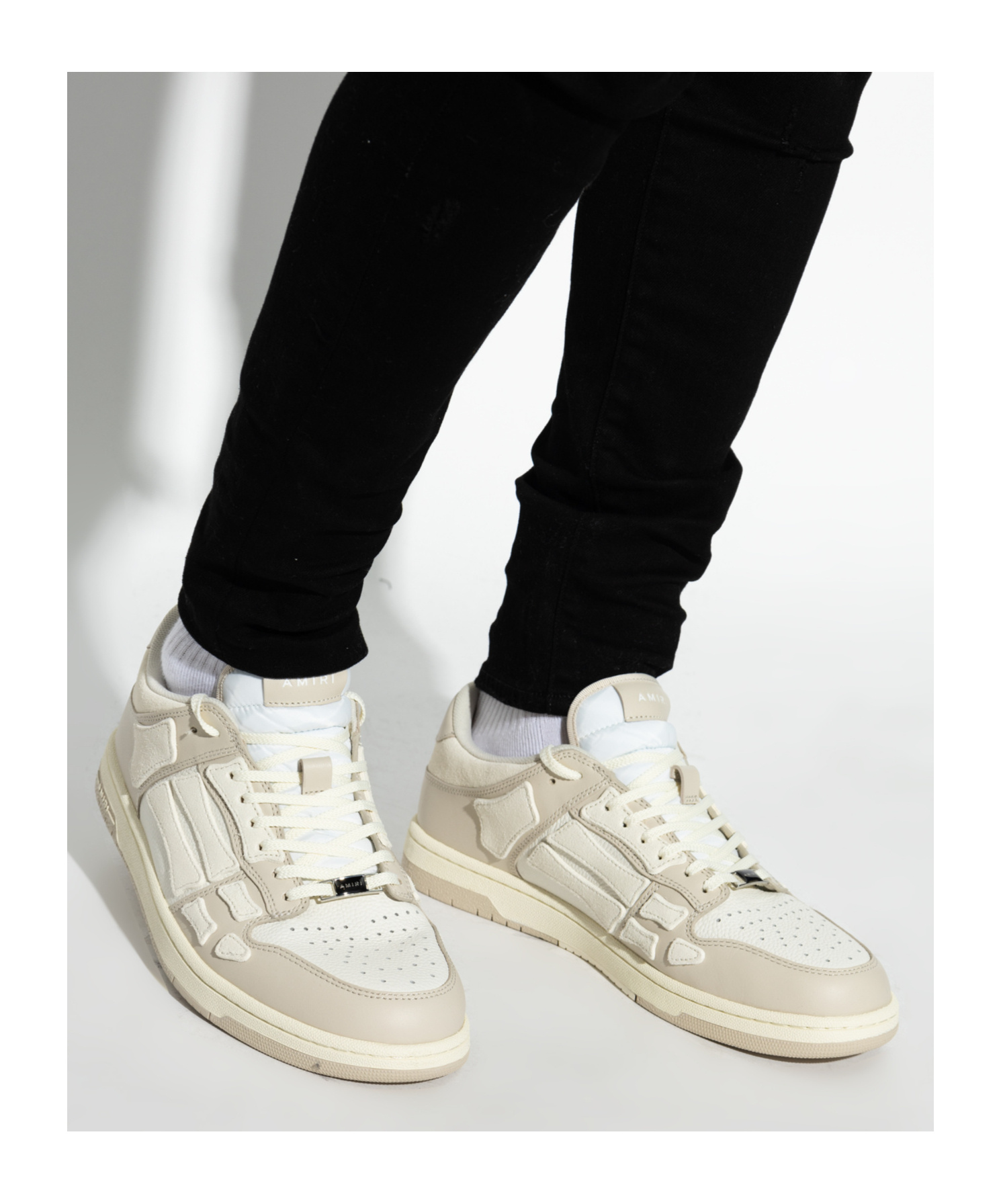Amiri Skel Top Low White Sneakers With Skeleton Patch In Leather Man In White
