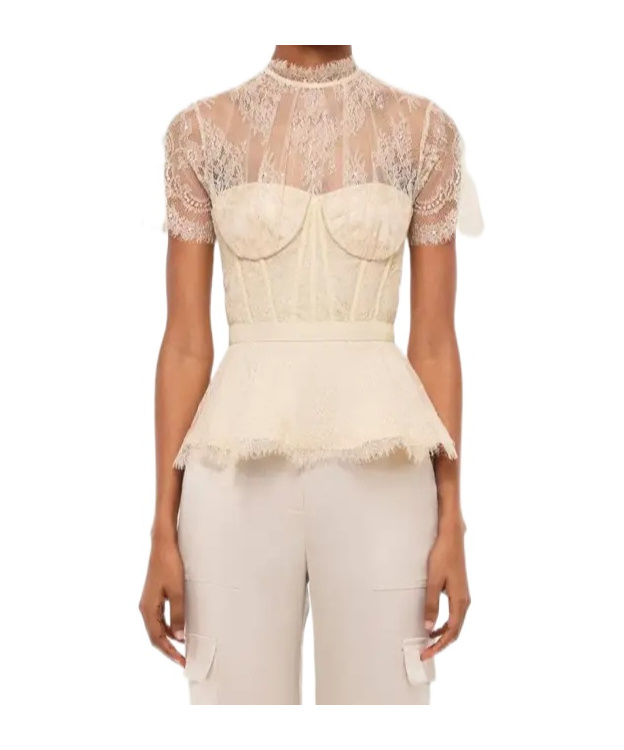 Simkhai Lace Short-sleeved Blouse In Brown