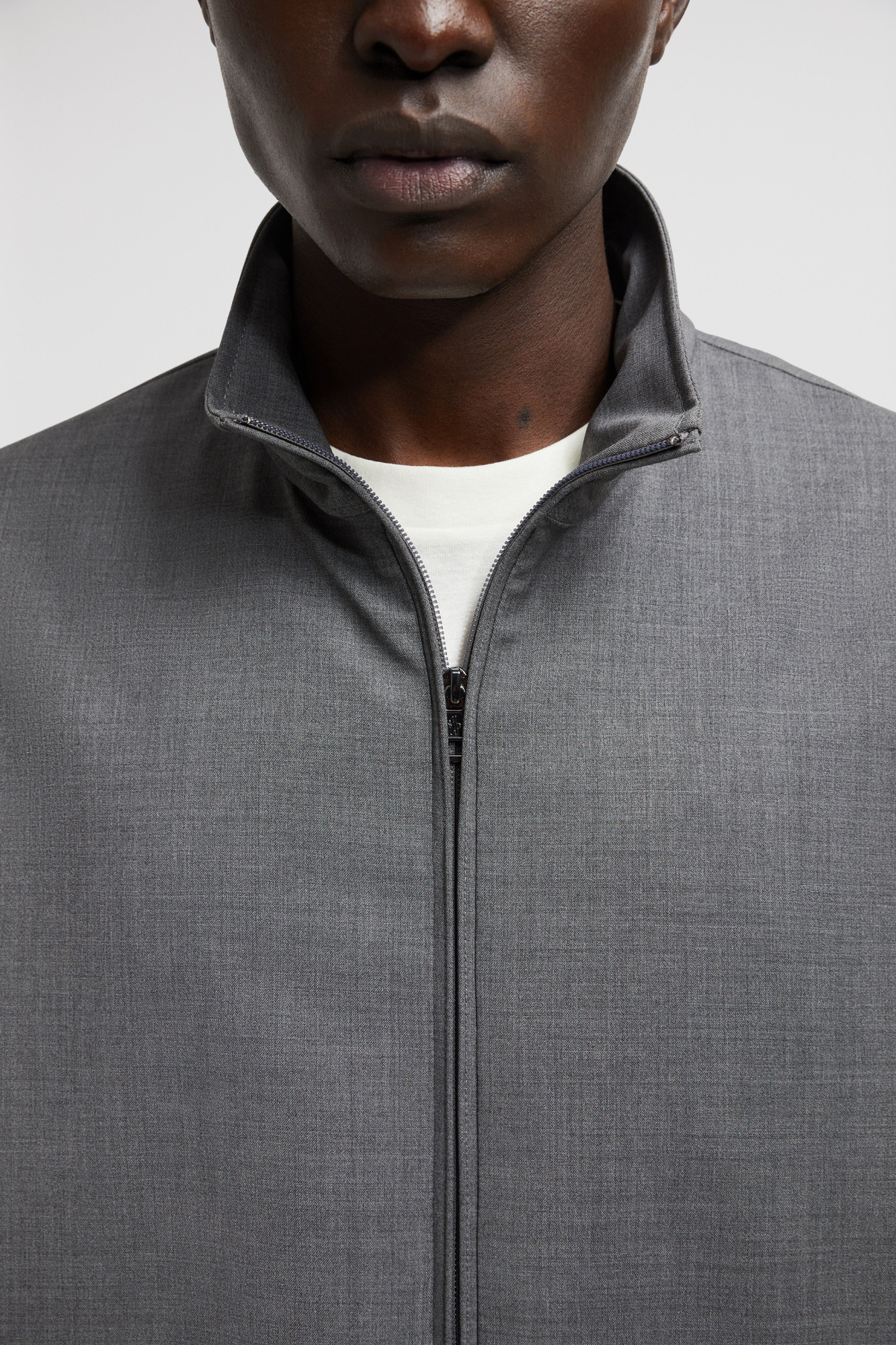 Moncler Cuffed High Collar Jacket In Dark Gray