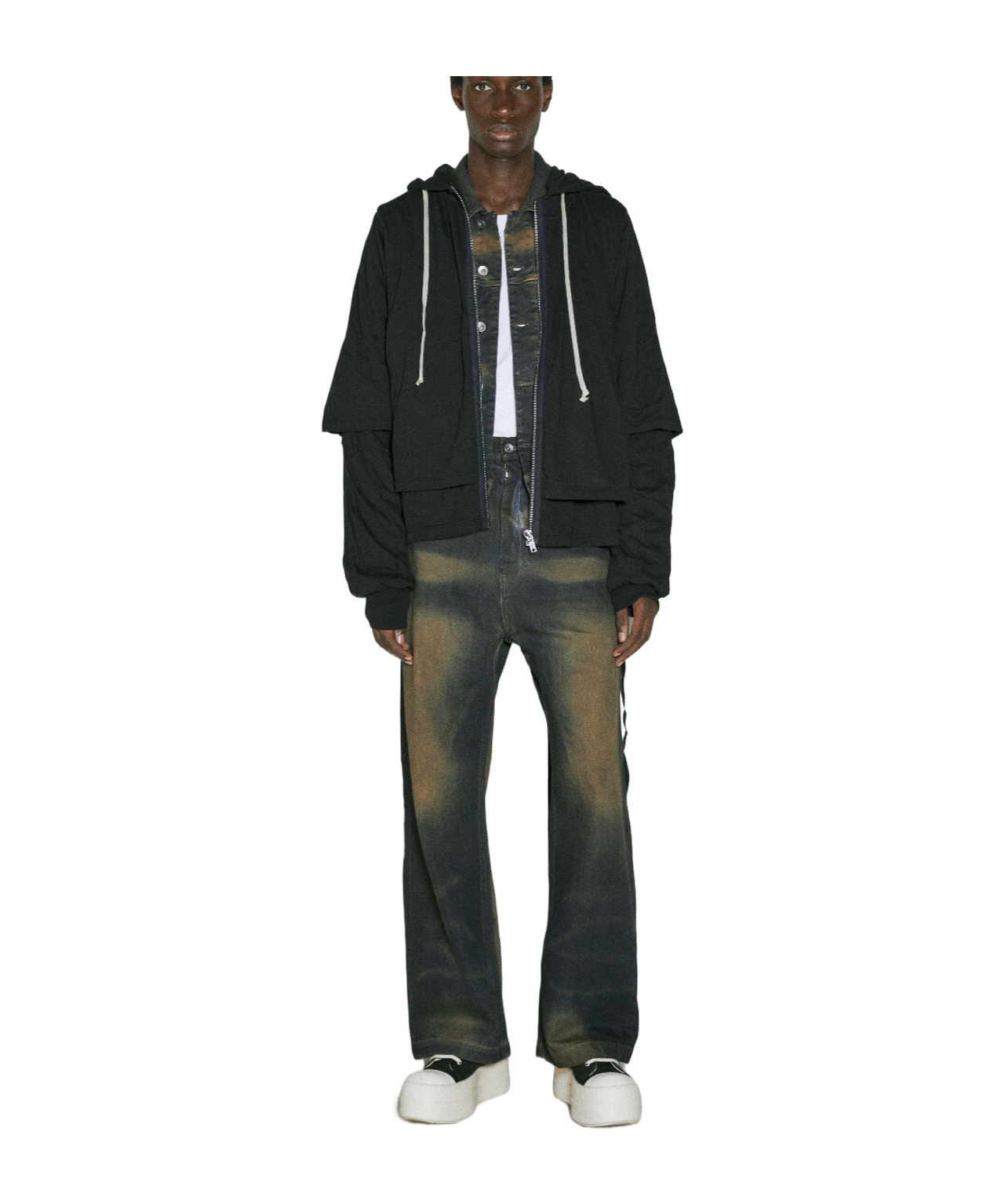 Rick Owens Drkshdw Layered Hooded Jacket In Black