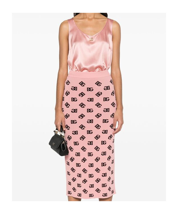 Dolce & Gabbana Logo-plaque Satin Top In Pink