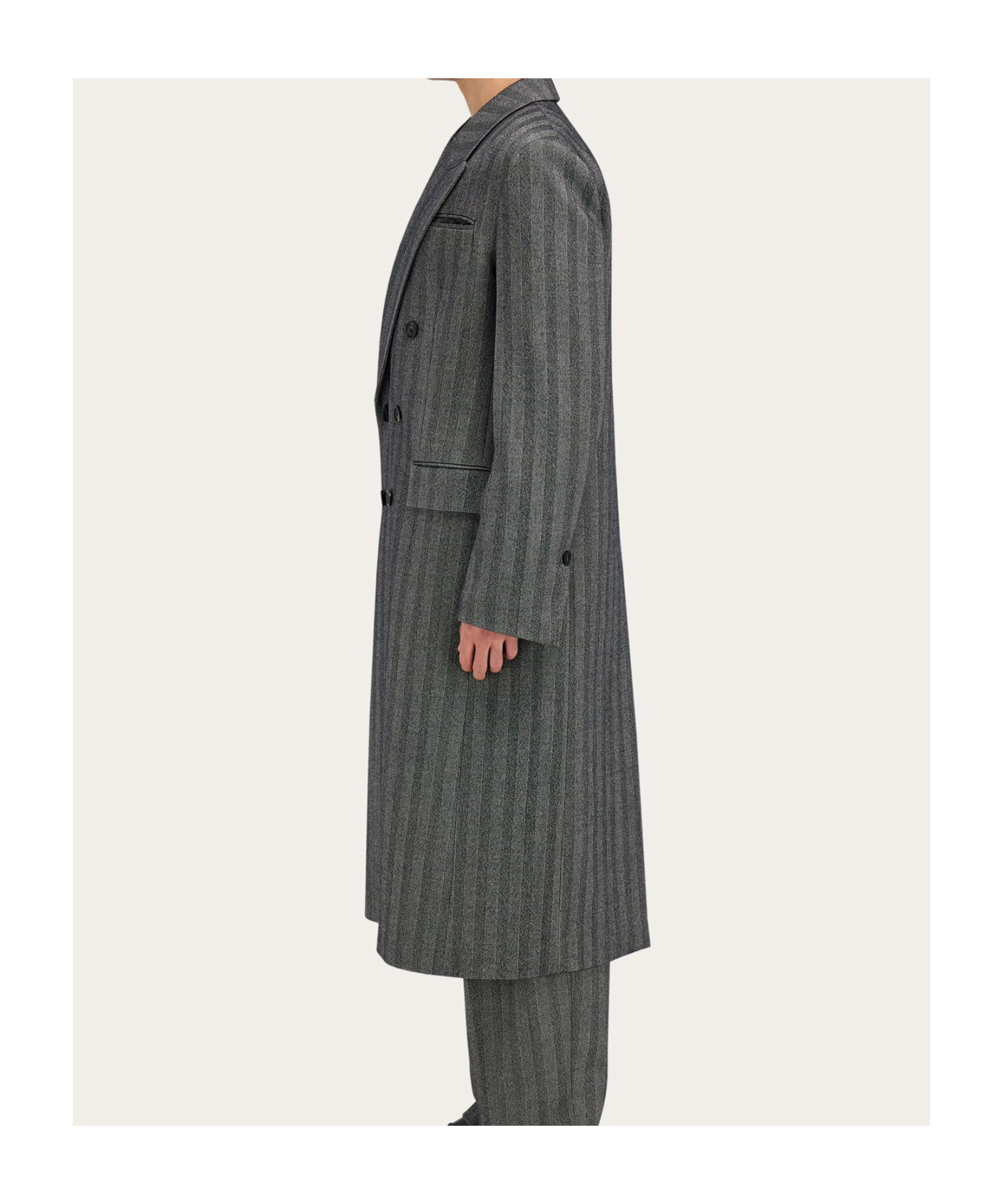 Ferragamo Double Breasted Chevron Coat In Gray