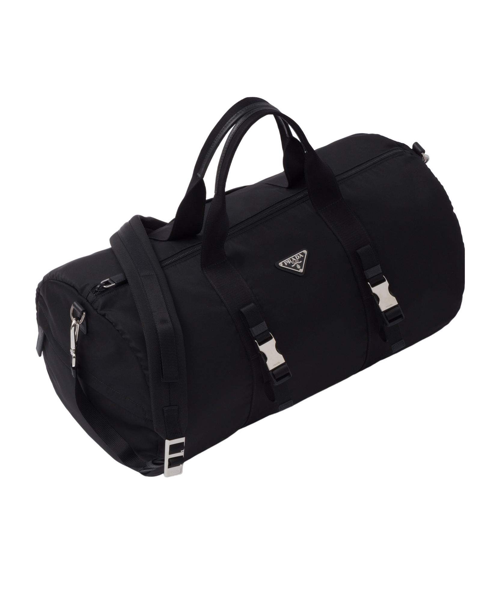Prada Duffle Bag In Technical Nylon With Triangular Logo In Black