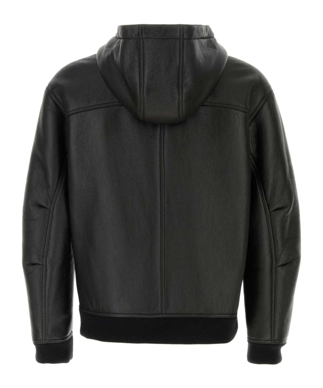 Gucci Leather Jacket With Front Pockets And Hood In Blackivory