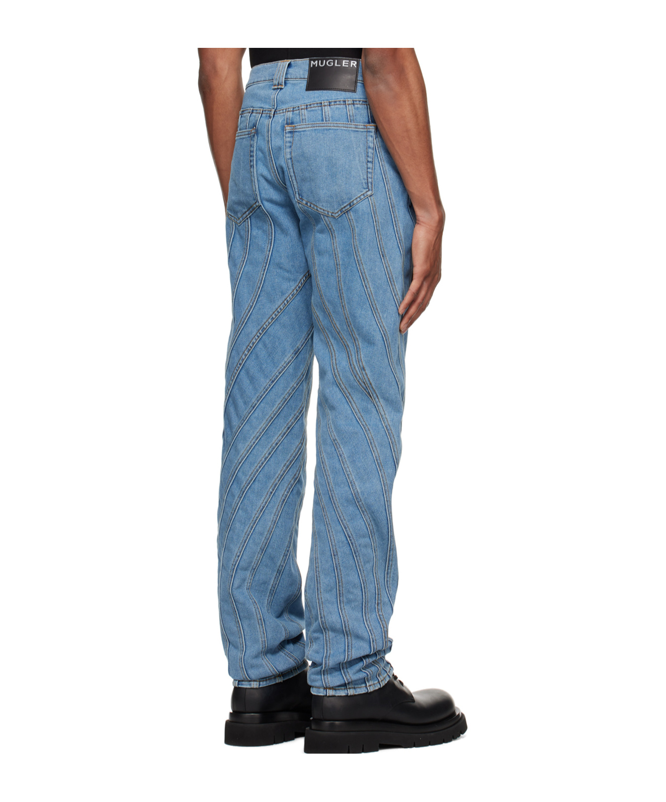 Mugler Embossed Patch Denim Jeans In Blue