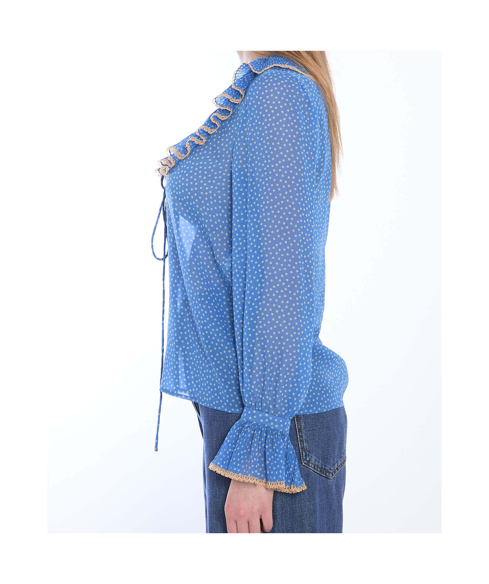Shop Valentino Polka Dot-print Silk Blouse In Blue