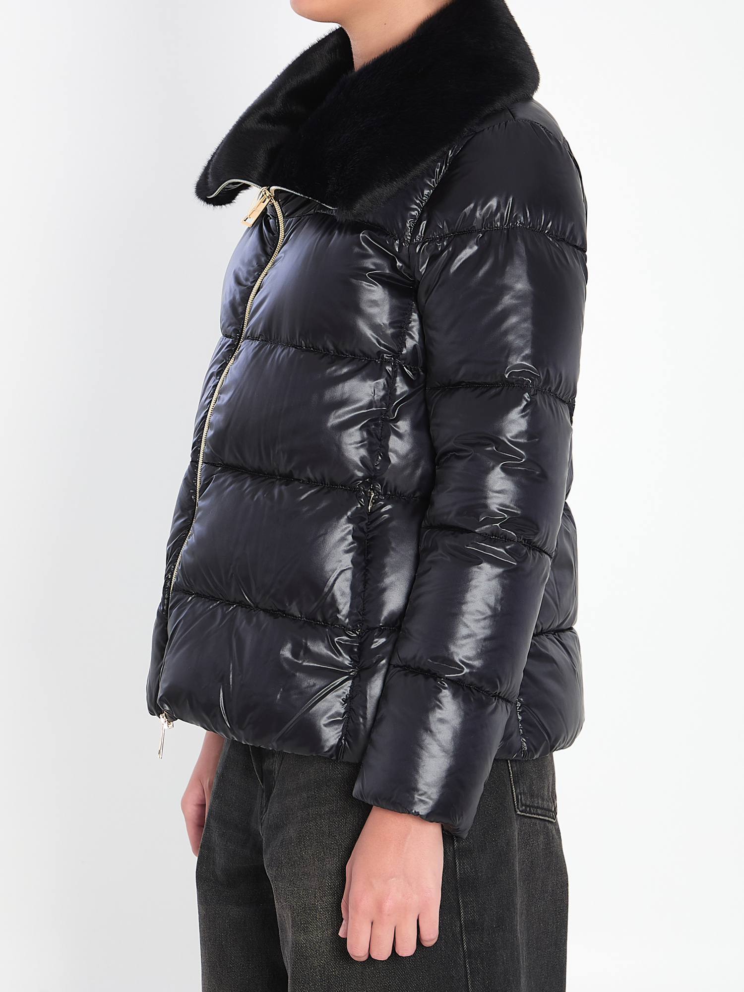 Herno Light Puffer With Collar Fur In Blue