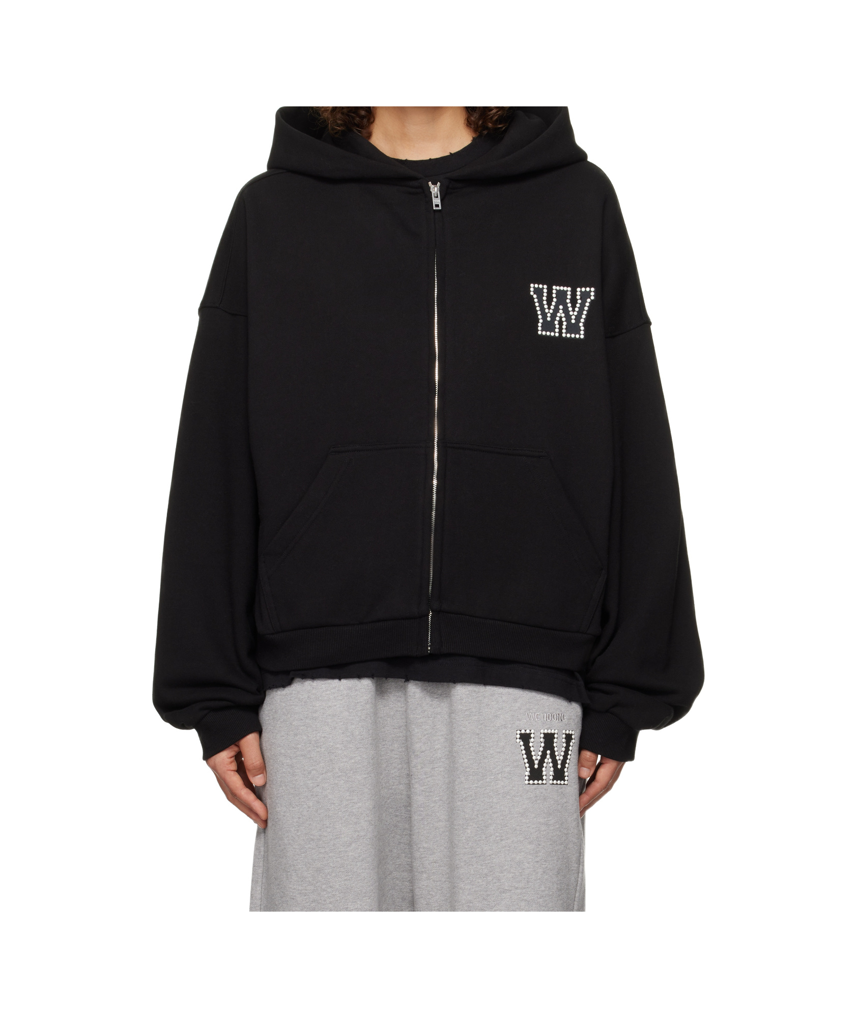 We11 Done Pearl Zip-up Hoodie In Black
