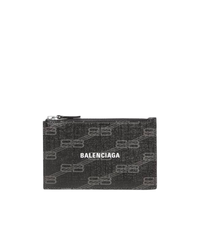Balenciaga Signature Large Long Coin And Card Holder Bb Monogram Coated Canvas In Black In Black