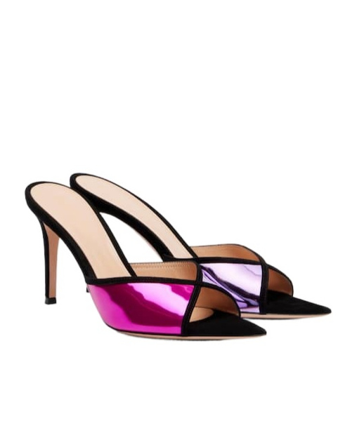 Gianvito Rossi 85 Suede-trimmed Metallic Leather Mules In Multi