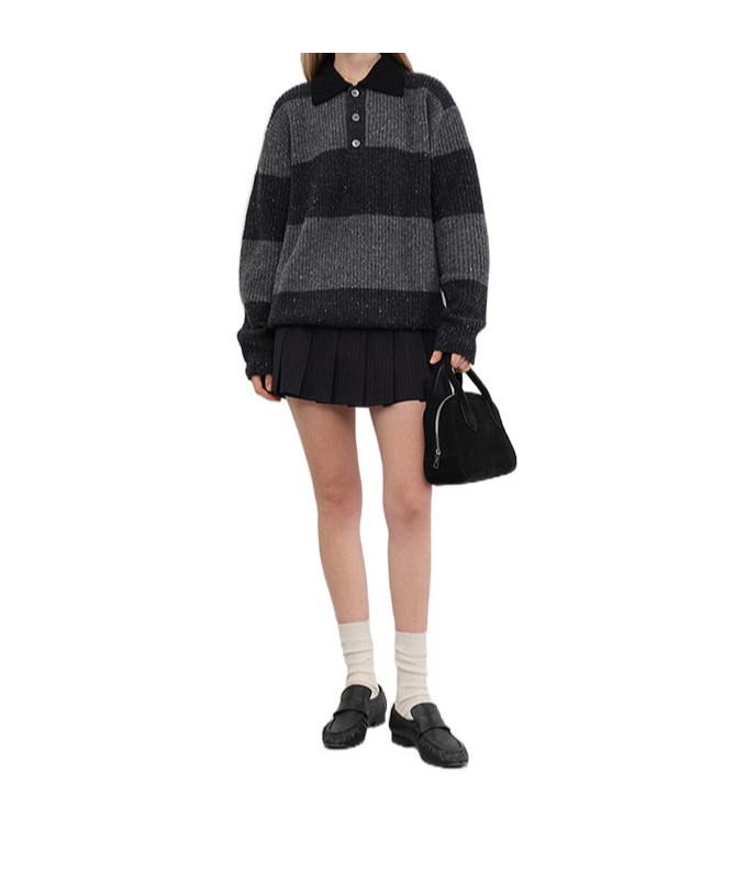 Dunst Striped Knitted Polo Shirt In Black