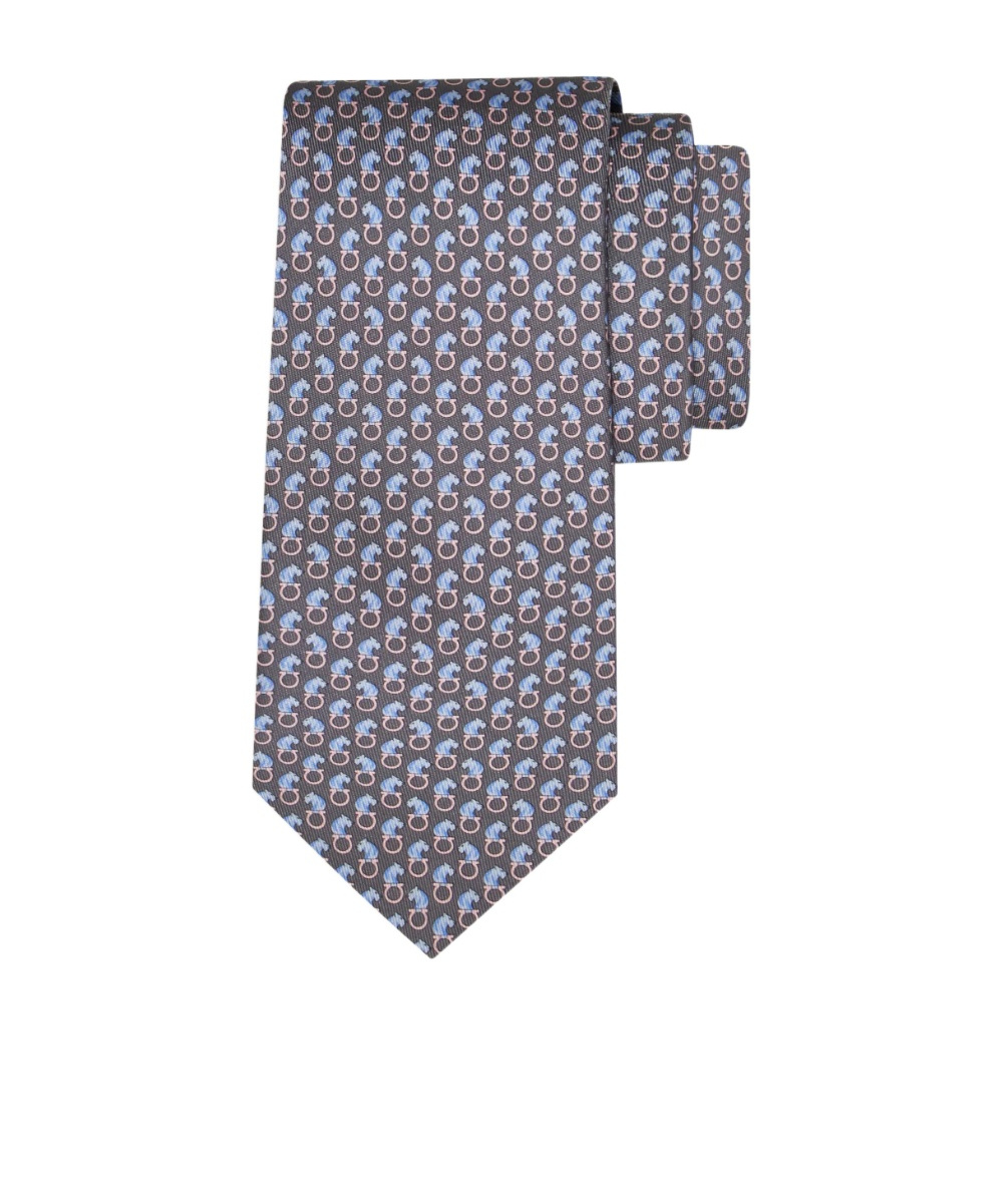 Ferragamo Feline Print Silk Tie In Gray