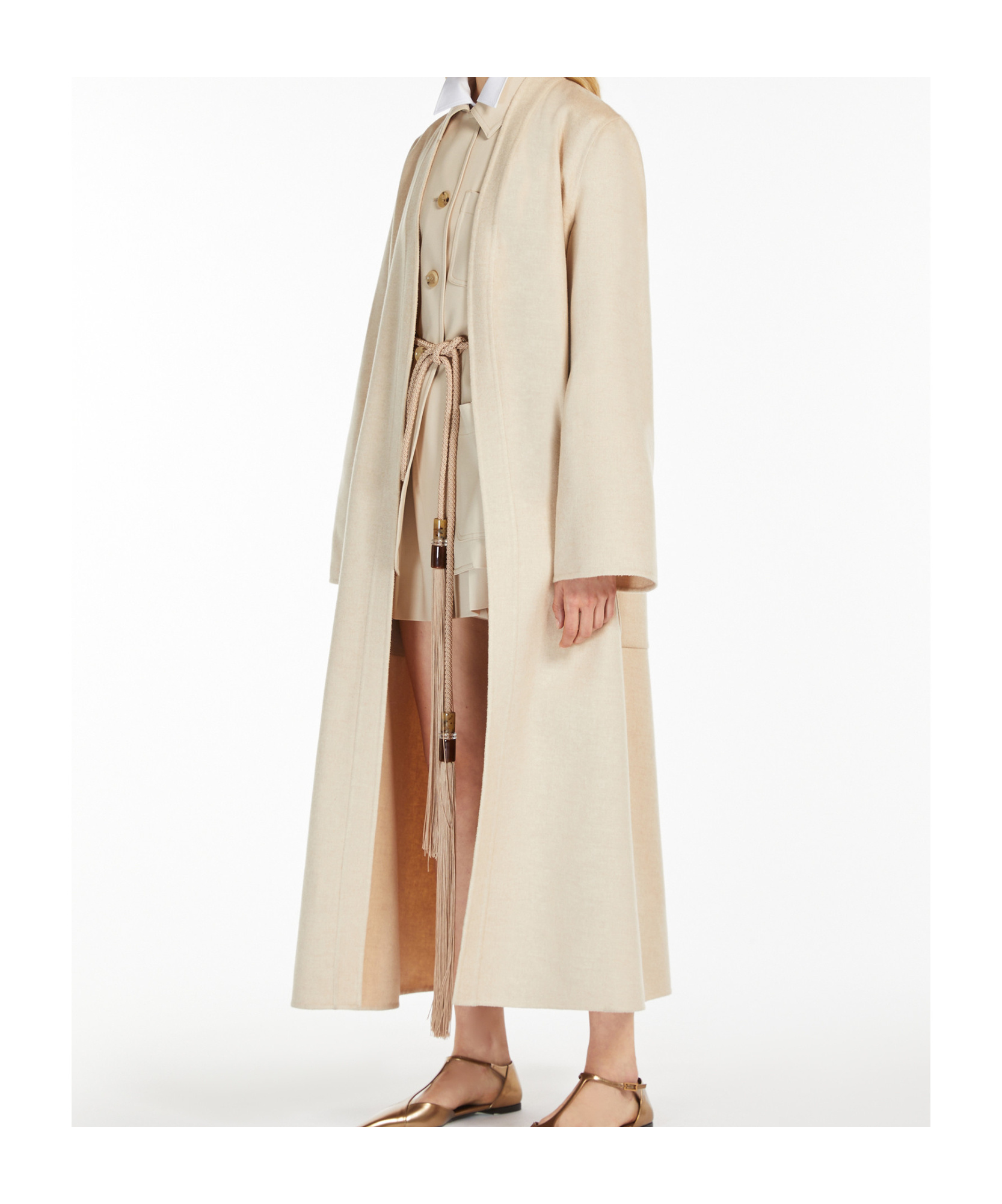 Max Mara Long-sleeved Coat In Nude