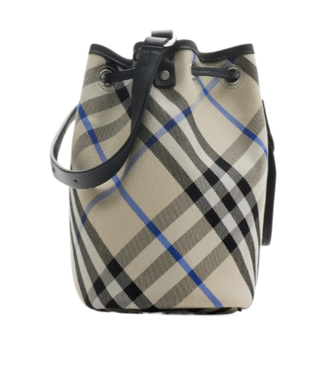 Burberry Medium Bucket Bag With Check Pattern In Nude