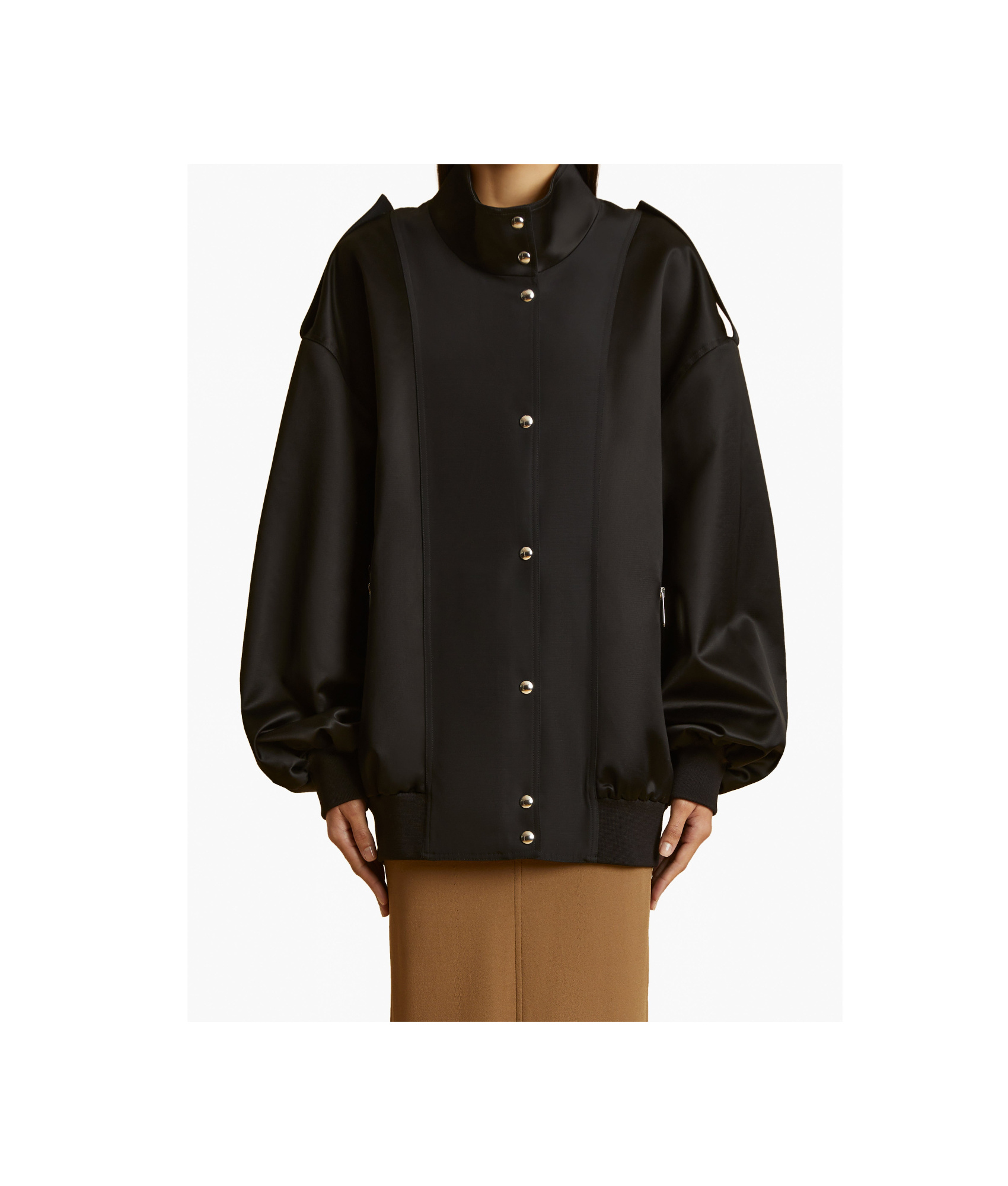 Khaite Farris Oversized Satin-paneled Cotton-blend Mikado Bomber Jacket In Black