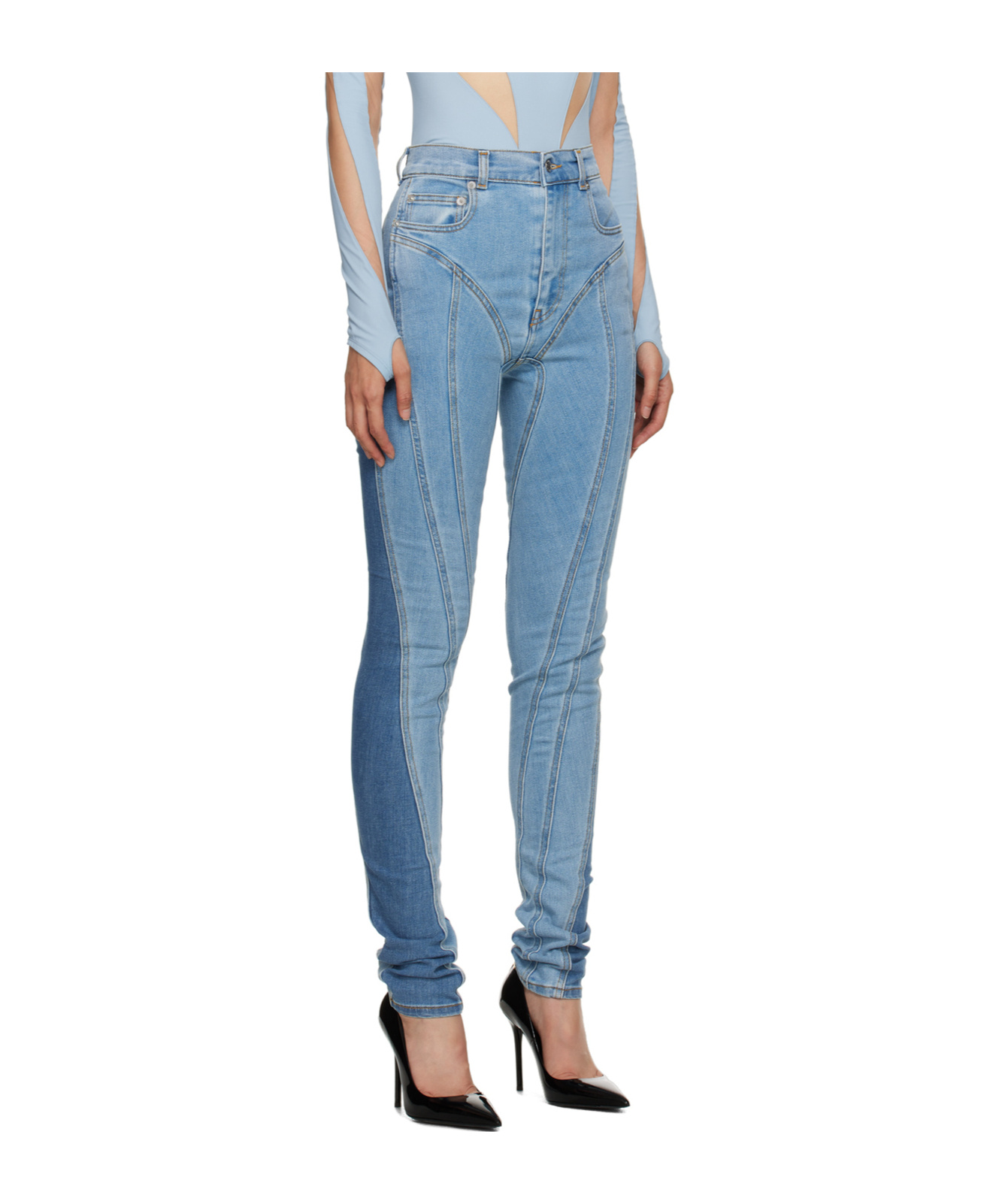 Mugler Blue Spiral Jeans In Blue