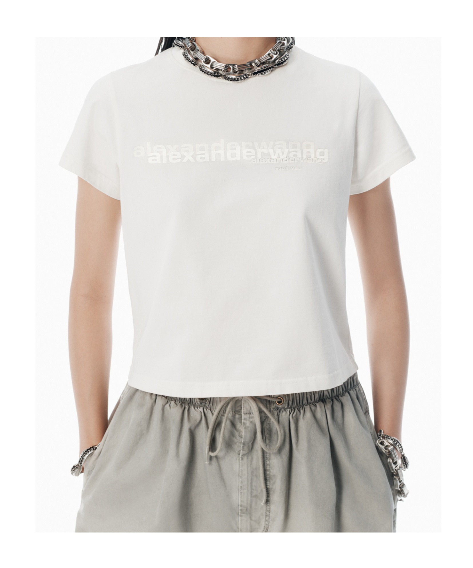 Alexander Wang Crystal Hotfix Logo Cotton Baby T-shirt Clothing In White