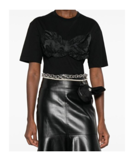 Simone Rocha Patchwork Frill Bust Detail T-shirt In Black