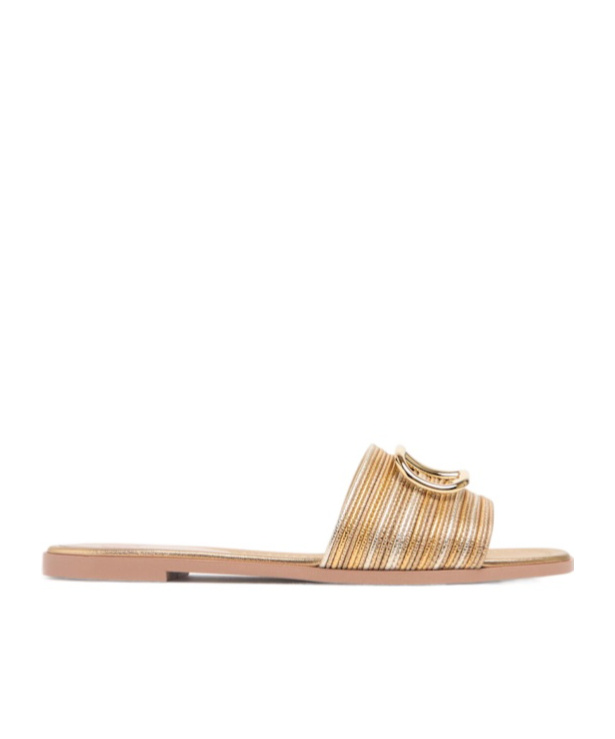 Valentino Garavani Vlogo Signature Metallic Leather Slide Sandal With Cornely Embroidery Woman Gold