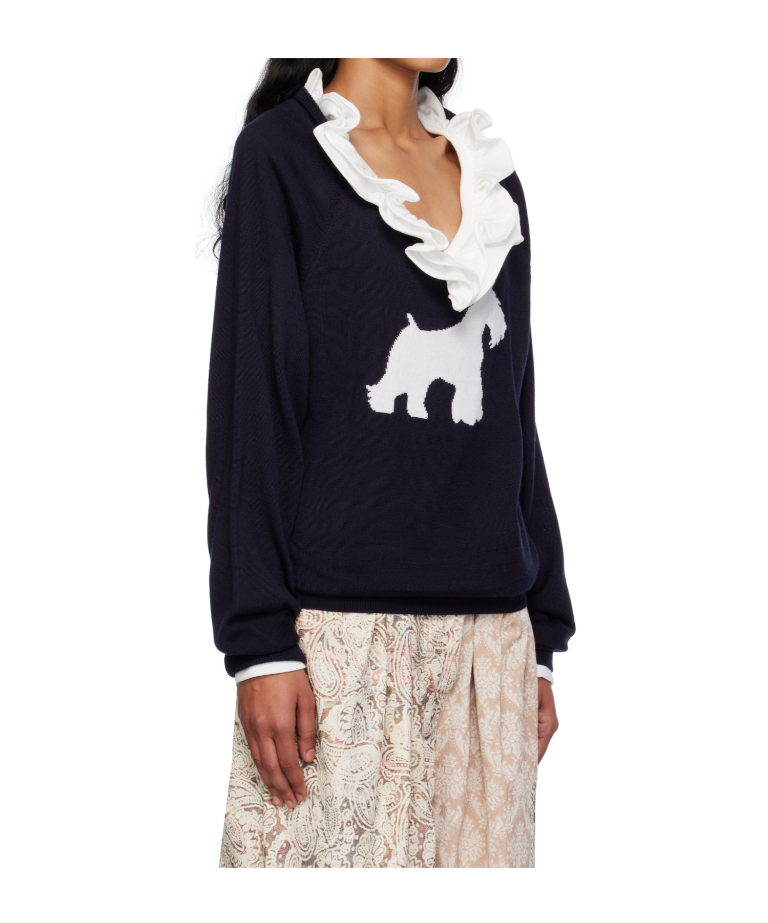Open Yy Puppy Pattern Knitted Sweater In Blue