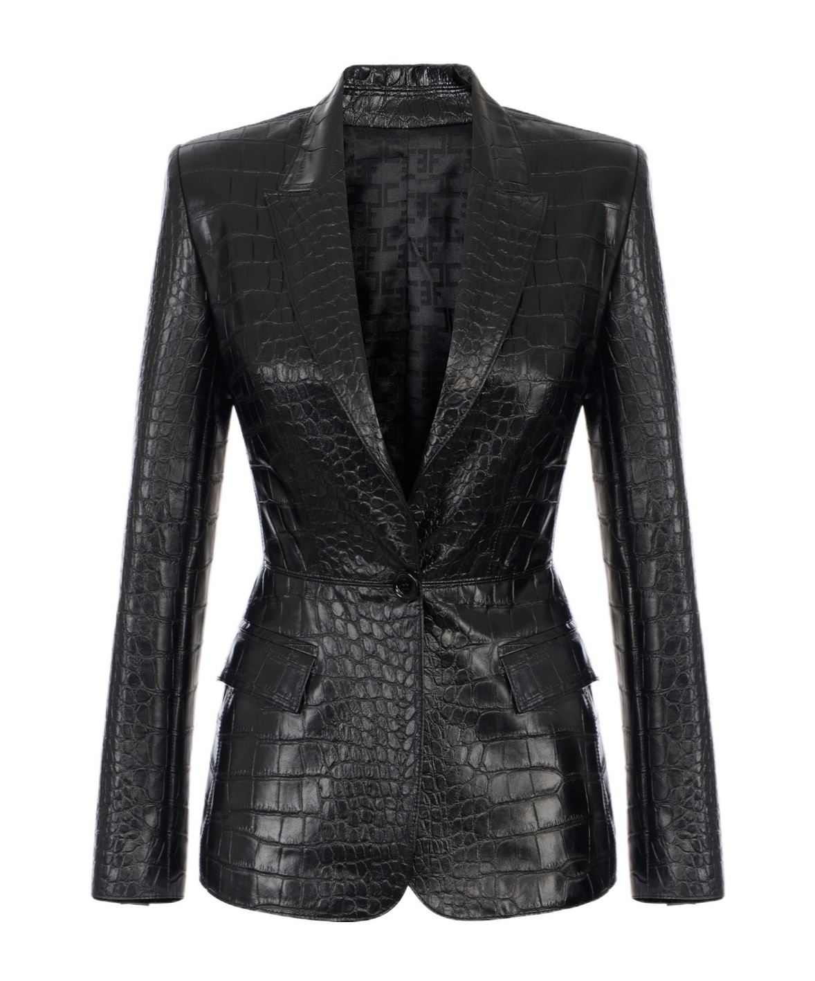 Elisabetta Franchi Crocodile Effect Blazer Flap Pockets In Black