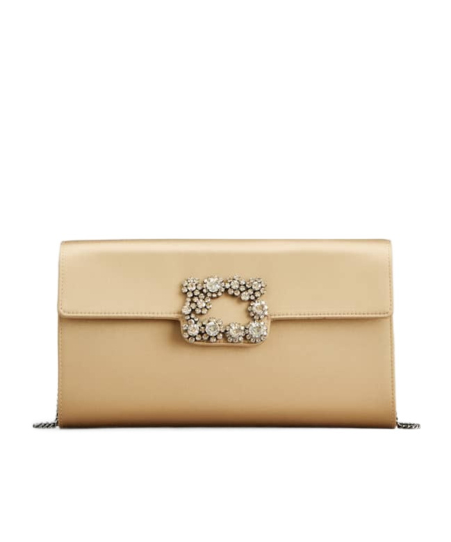 Roger Vivier Efflorescence Silk Satin Clutch In Nude