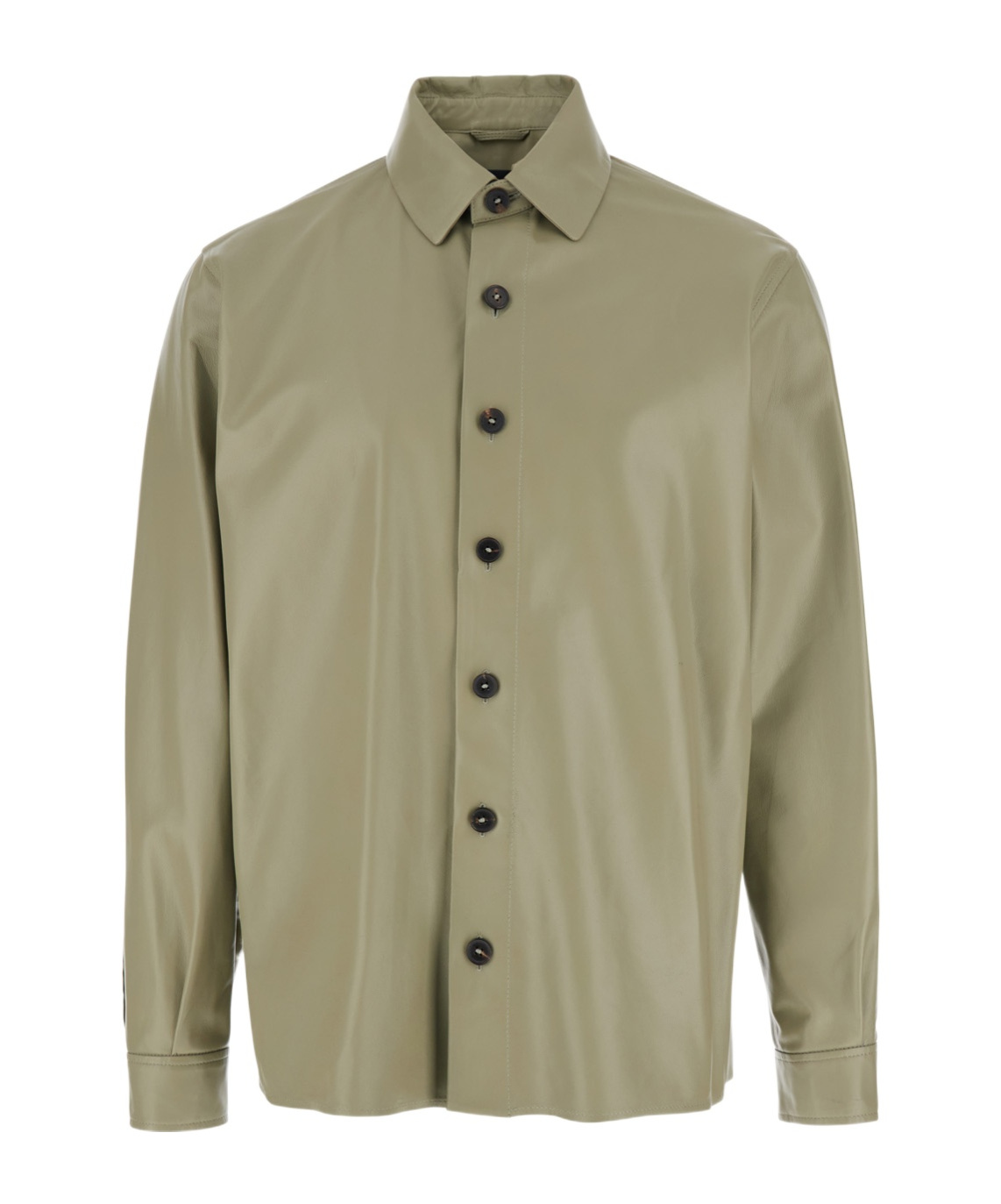 Arma Lush Green Shirt With Classic Collar And Contrasting Buttons In Leather Man In Nude