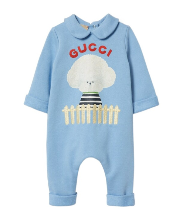 Gucci Puppy Printed Jumpsuit In Blue