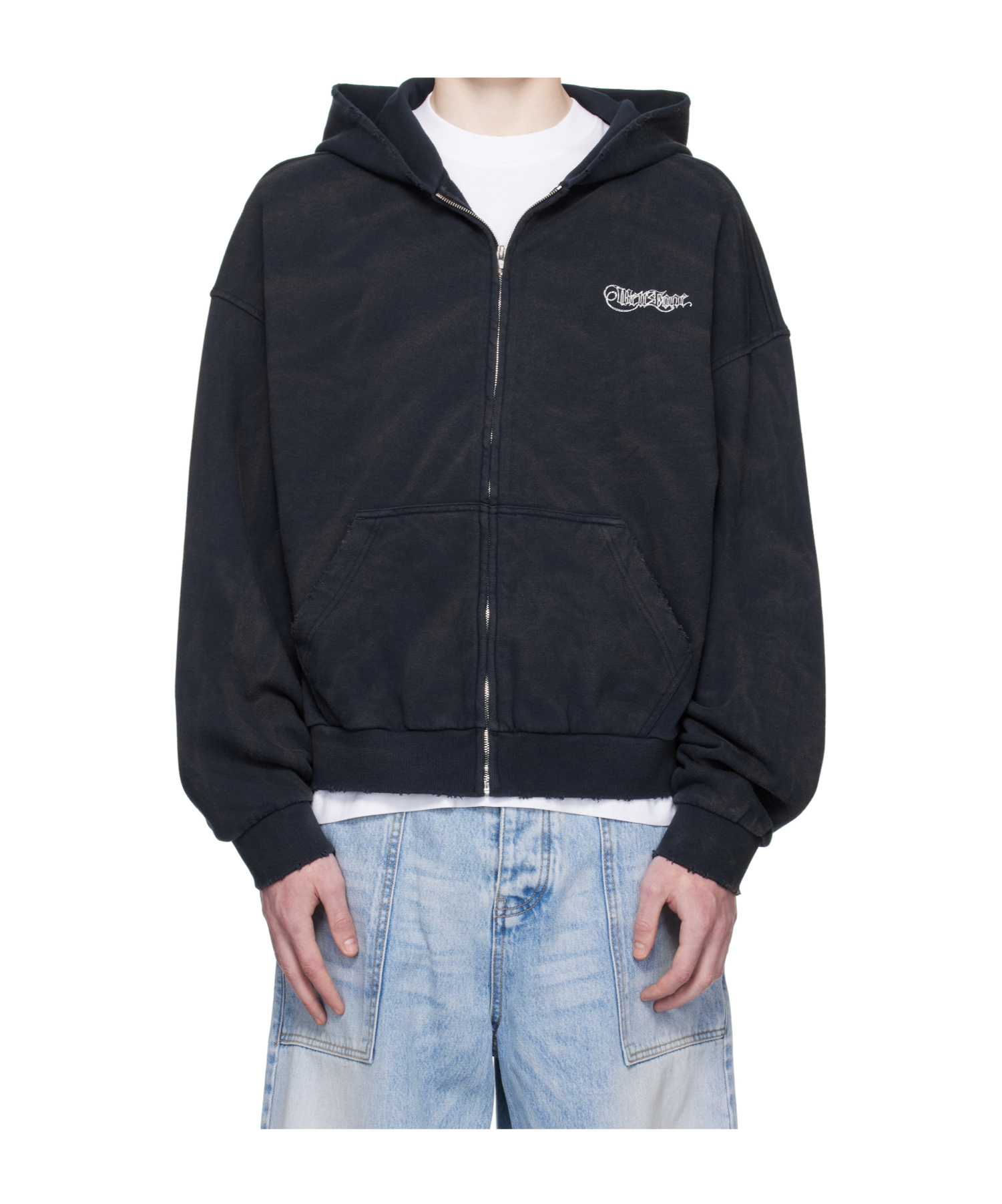 We11 Done Gothic Logo Printed Hoodie In Blue