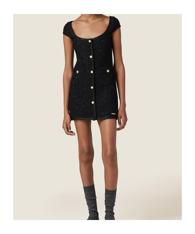 Miu Miu Short-sleeved Wool Dress In Black