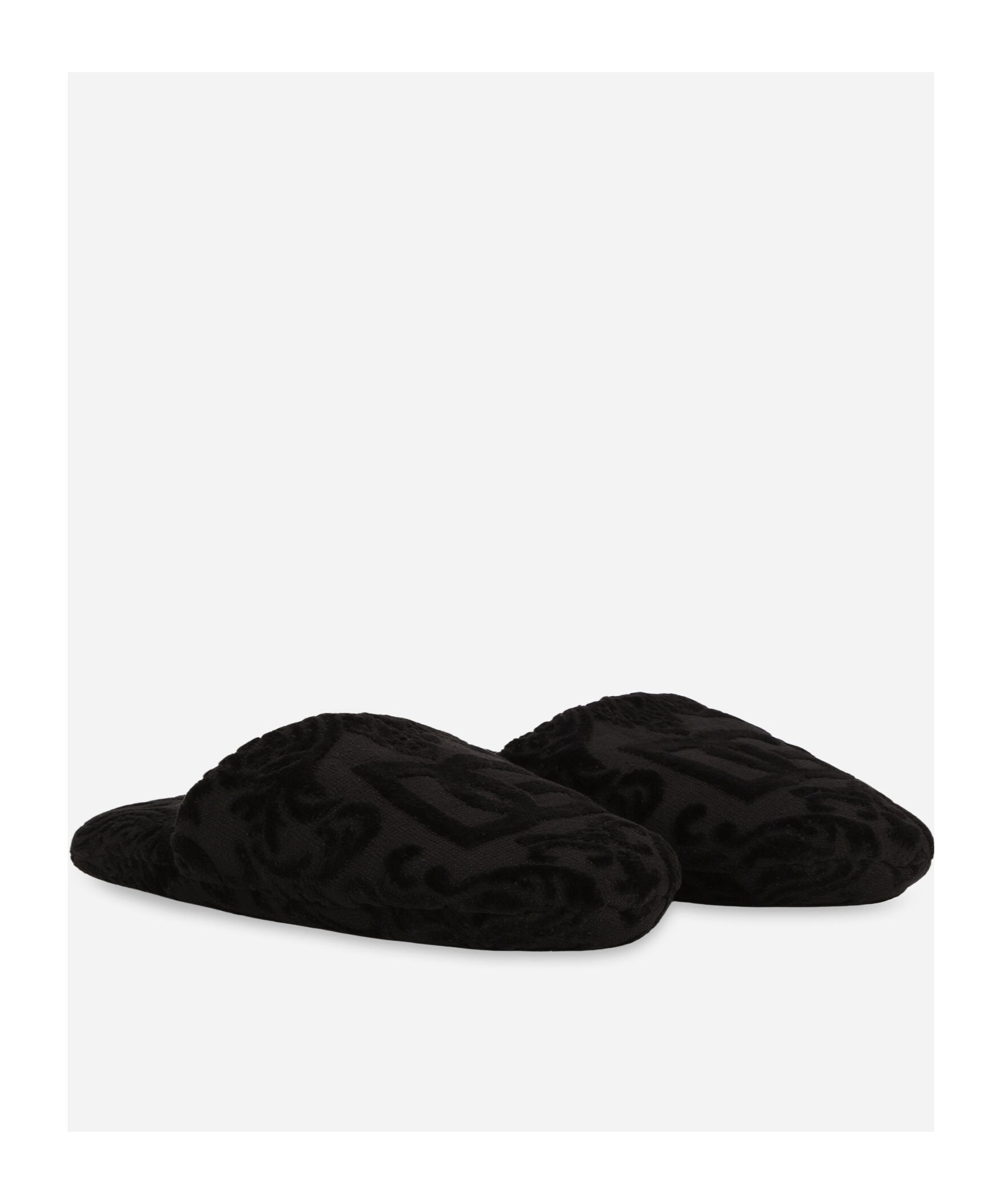 Dolce & Gabbana Jacquard Cotton Terry Cloth Slippers In Black