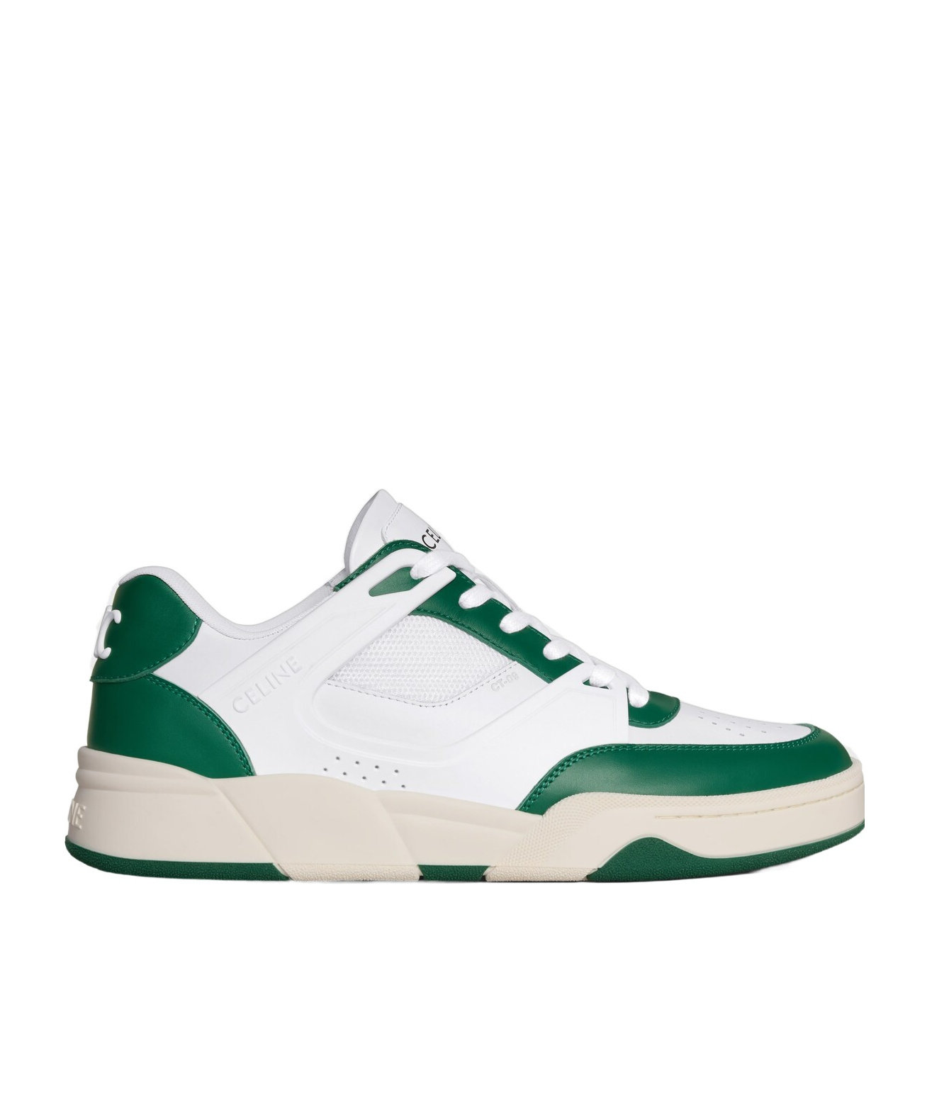 Celine Trainer Ct-09 Low Lace-up Sneaker In Calfskin And Mesh In White