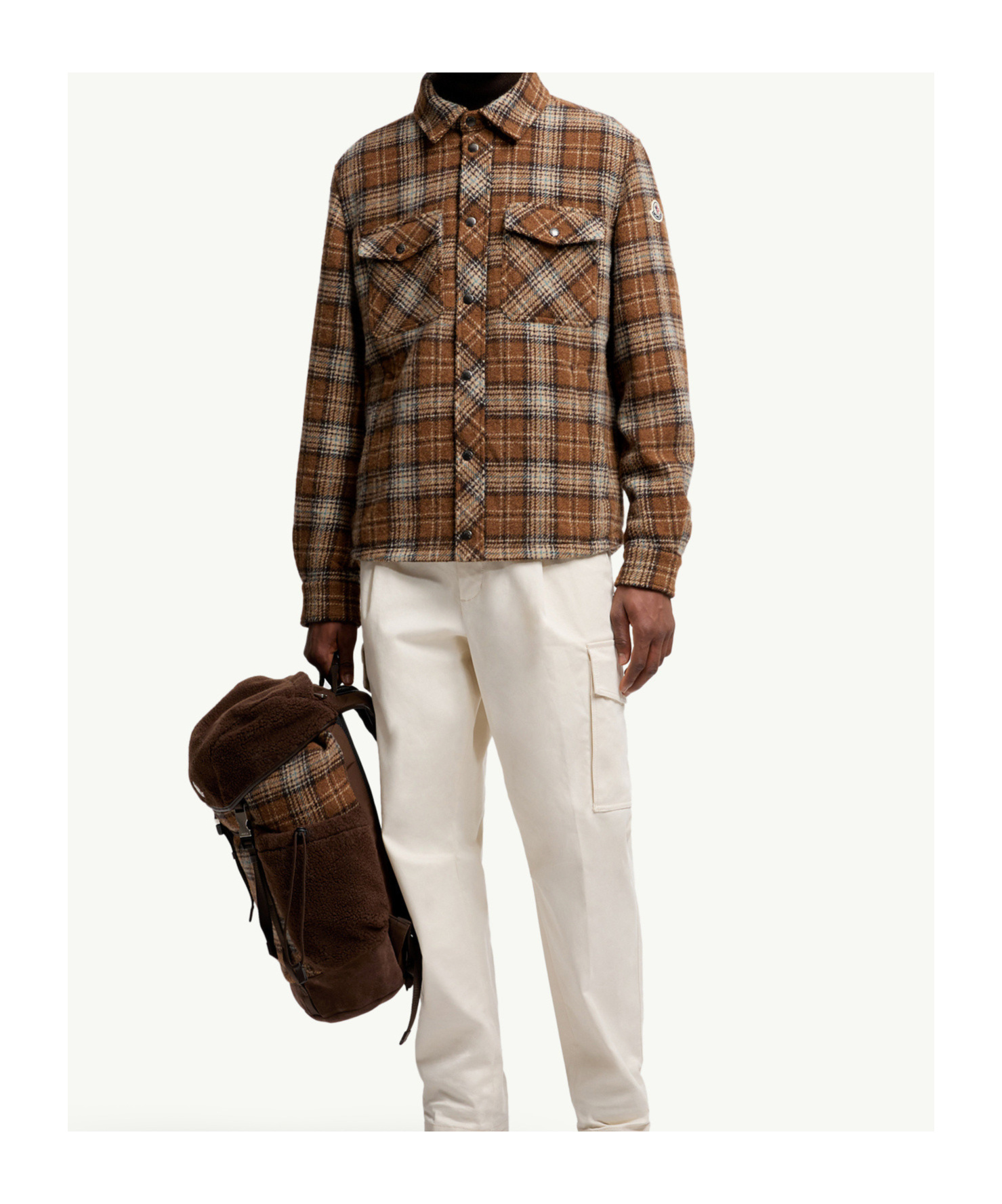 Moncler Checked Virgin Wool Overshirt In Brown