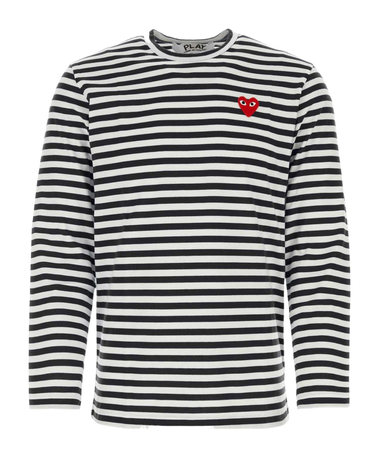 Comme Des Garçons Play Heart-patch Striped Cotton T-shirt In Black
