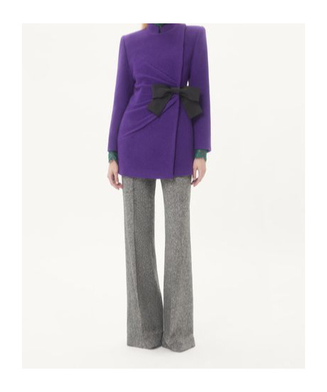 Valentino Wool Blend Blazer Asymmetric Design Bow In Purple