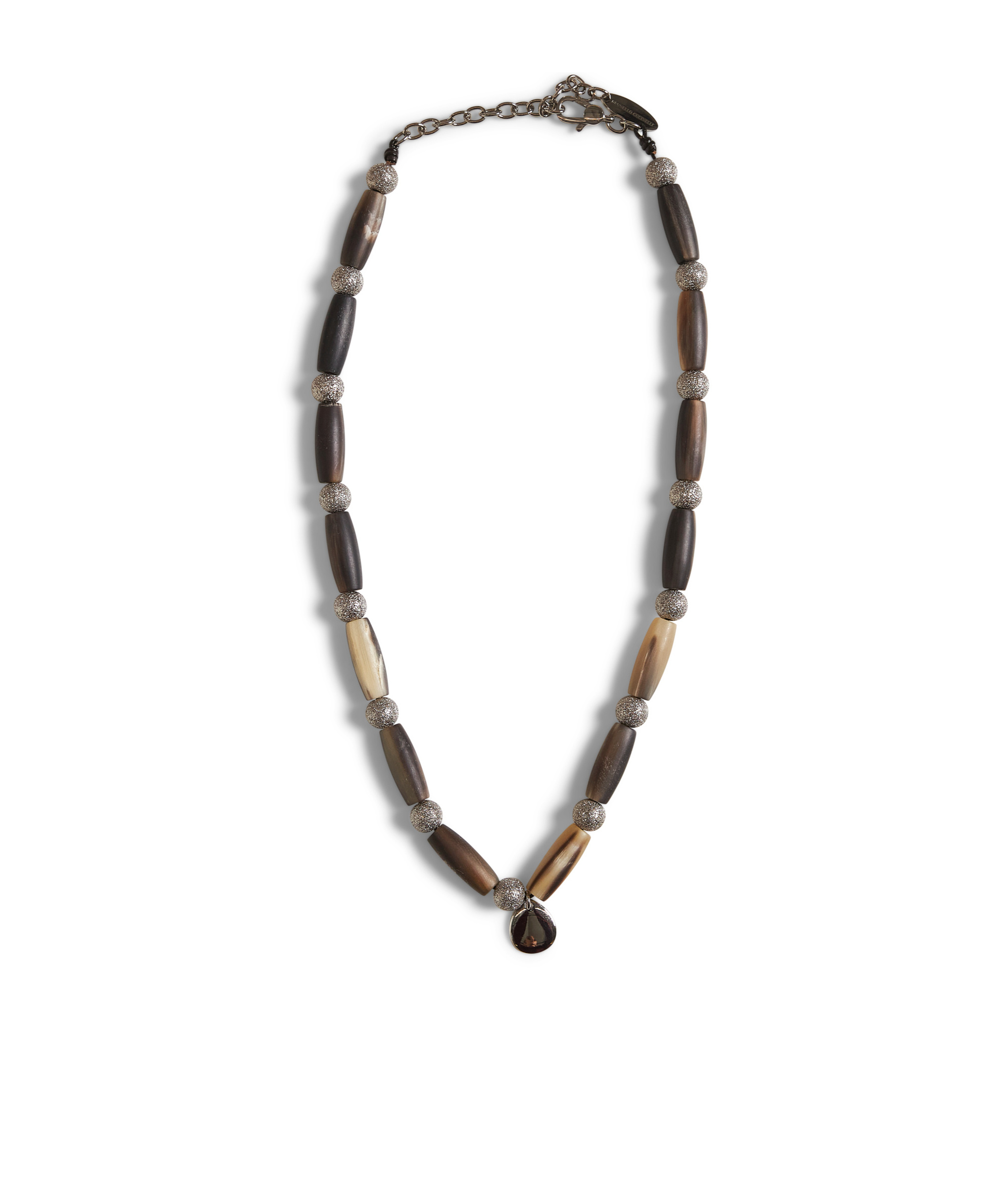 Brunello Cucinelli Horn Necklace With Silver Beads In Black